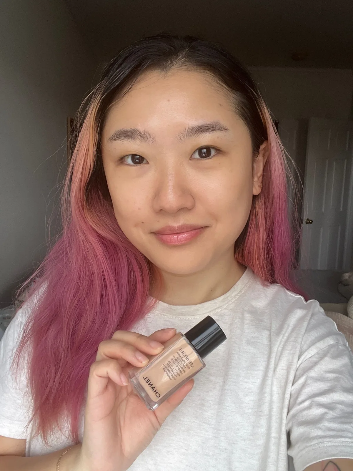 After applying Chanel Les Beiges Healthy Glow Foundation